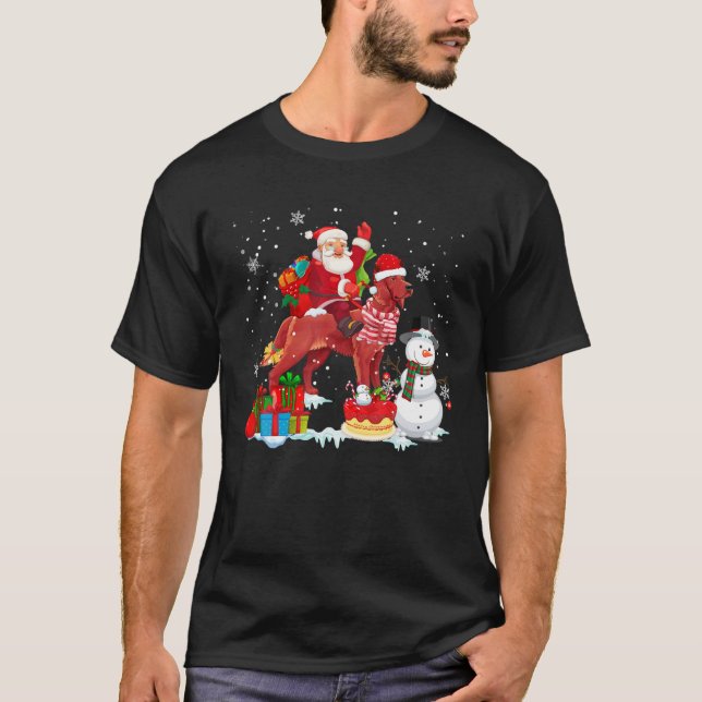 Santa Riding Irish Setter jul Pajama-familjen T Shirt (Framsida)