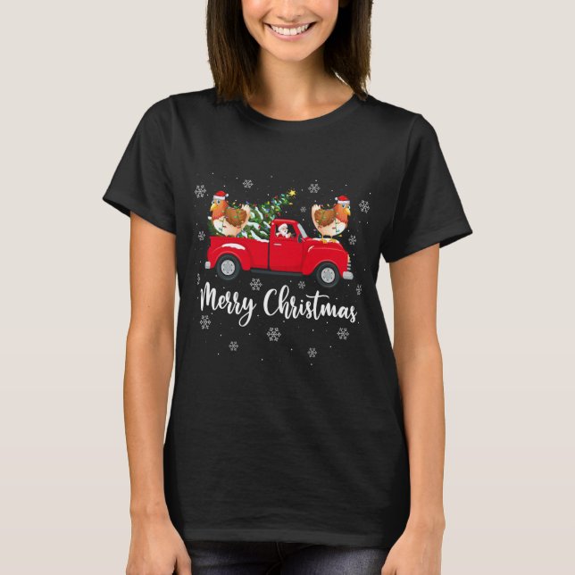 Santa Riding Julgran Lastbil Chicken Bird Chr T Shirt (Framsida)