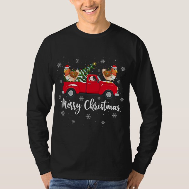 Santa Riding Julgran Lastbil Chicken Bird Chr T Shirt (Framsida)