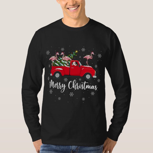 Santa Riding Julgran Lastbil Flamingo Bird Ch T Shirt (Framsida)