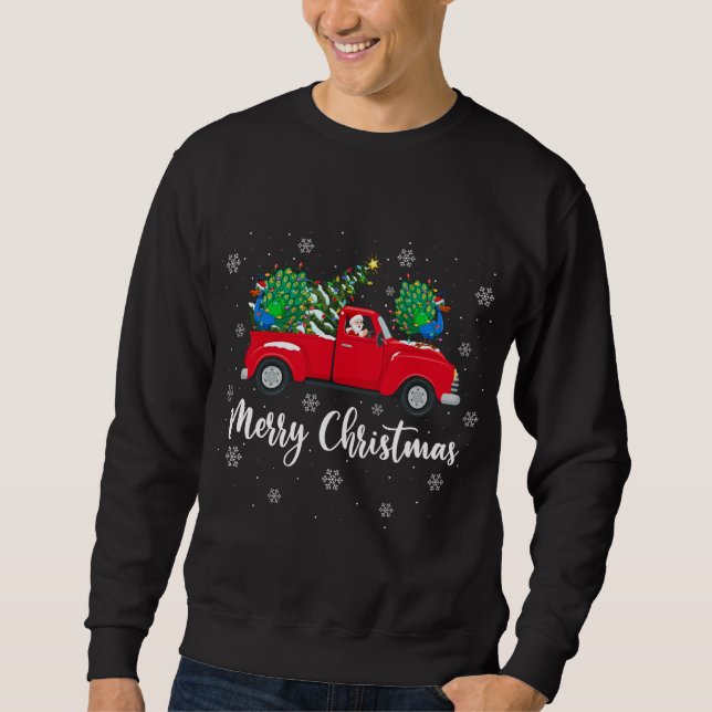 Santa Riding Julgran Lastbil Peacock Bird Chr Lång Ärmad Tröja (Framsida)