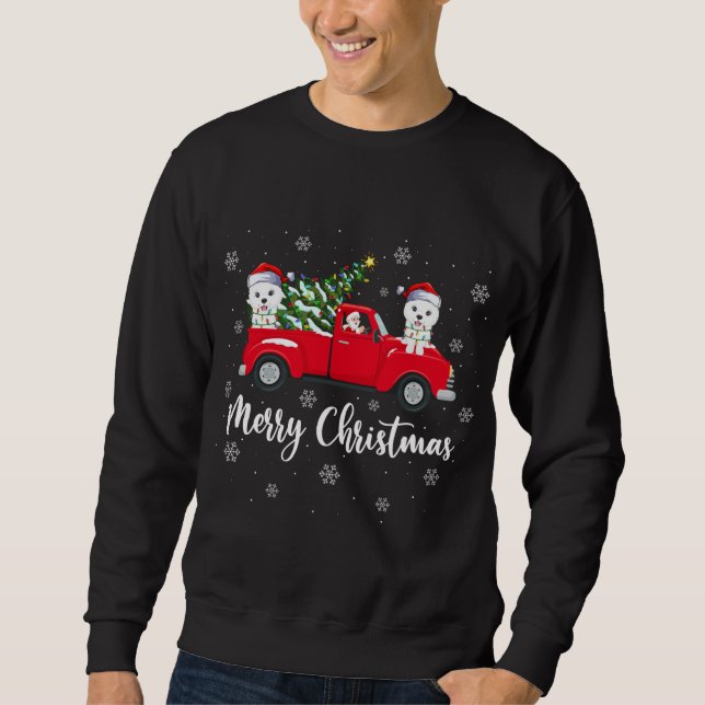 Santa Riding Julgran Lastbil Samoyed Hund Chri Lång Ärmad Tröja (Framsida)