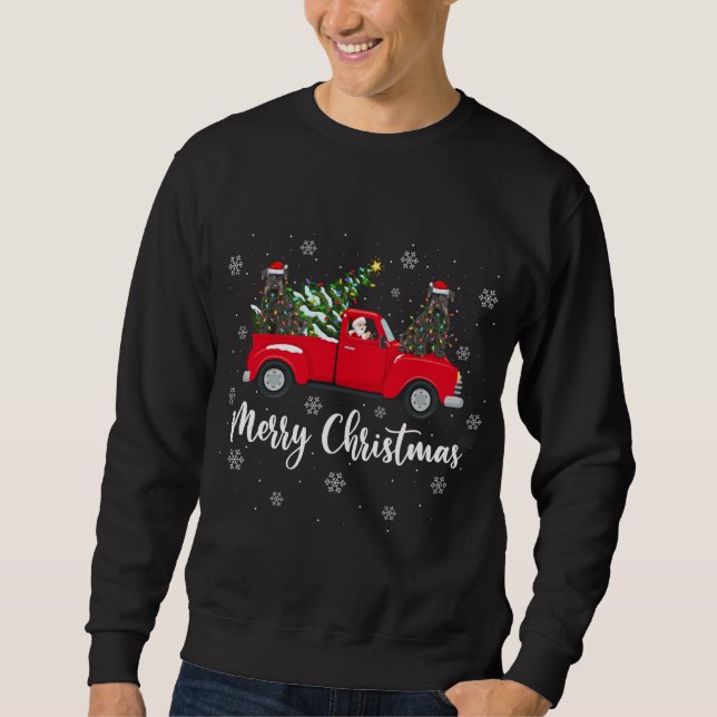 Santa Riding Julgran Lastbil Schnauzer Hund Ch Lång Ärmad Tröja (Framsida)