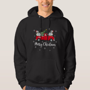 Santa Riding Julgran Lastbil Svan Bird Kristus Hoodie