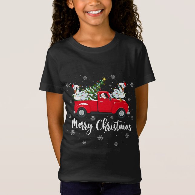 Santa Riding Julgran Lastbil Svan Bird Kristus T Shirt (Framsida)