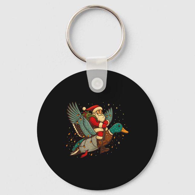 Santa Riding Mallard Duck Funny Christmas Holiday  Nyckelring (Framsida)