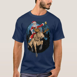 Santa Riding Moose Drinking Beer T Shirt