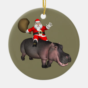 Santa Riding på Hippo Julgransprydnad Keramik