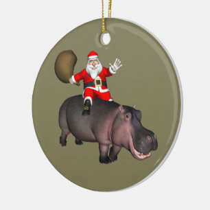 Santa Riding på Hippo Julgransprydnad Keramik