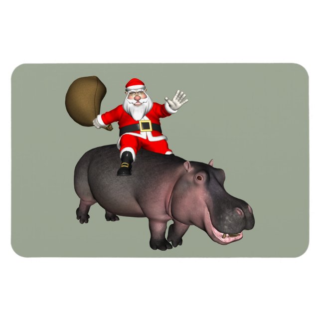 Santa Riding på Hippo Magnet (Horisontell)