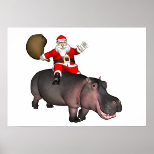 Santa Riding på Hippo Poster