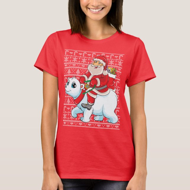 Santa Riding Panda Bear Uggla Julsötare T Shirt (Framsida)