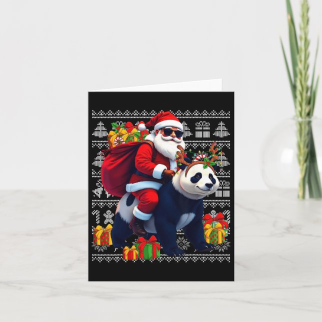Santa Riding Panda jul Ljus Ugly jul Kort (Framsida)