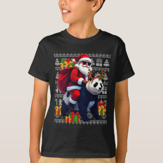 Santa Riding Panda jul Ljus Ugly jul T Shirt