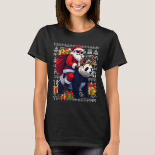 Santa Riding Panda jul Ljus Ugly jul T Shirt