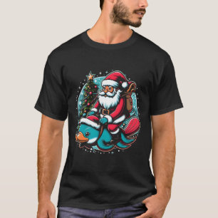 Santa Riding Platypus-jultema färg T Shirt