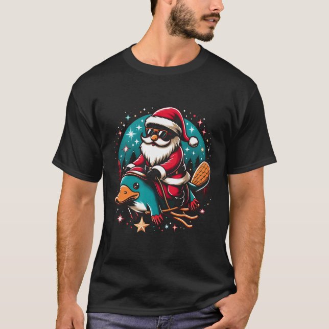 Santa Riding Platypus-jultema färg T Shirt (Framsida)