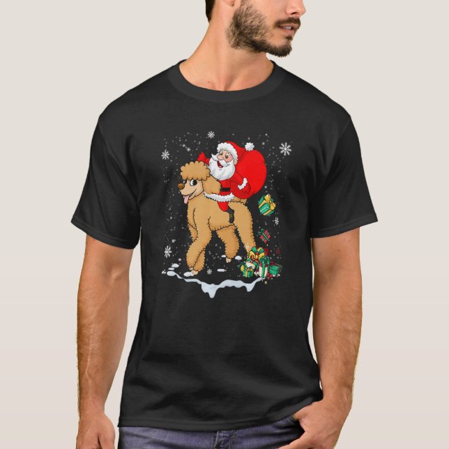 Santa Riding Poodle Dog with Hat Claus Christmas P T Shirt (Framsida)