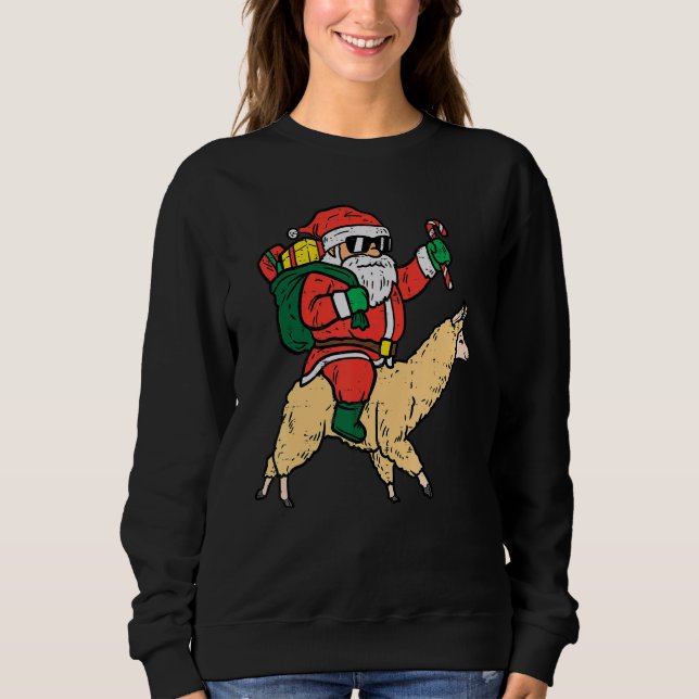Santa Riding Poor Llama  Christmas Xmas Kids Men W T Shirt (Framsida)