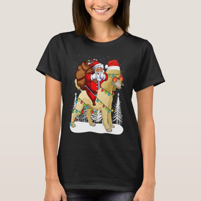 Santa Riding Pudel Hund med Hat Claus jul T Shirt (Framsida)