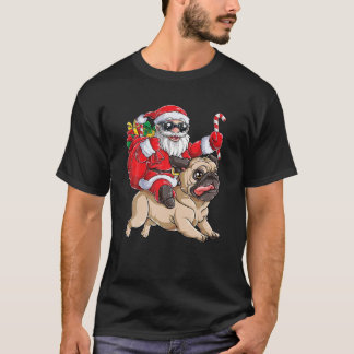 Santa Riding Pug jul Pug Älskare Merry Christm T Shirt