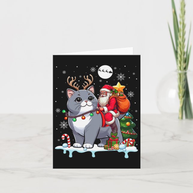 Santa Riding Reindeer British Shorthair Julafton T Kort (Framsida)