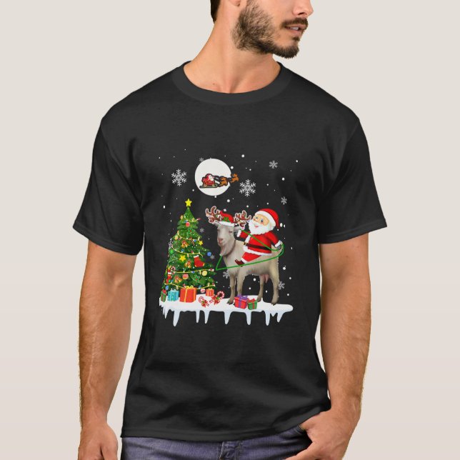 Santa Riding Reindeer Goat Christmas Tree Lights F T Shirt (Framsida)