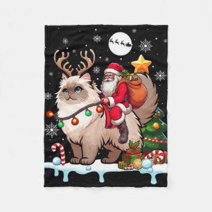 Santa Riding Reindeer Himalayan Cat Julafton Träd  Fleecefilt