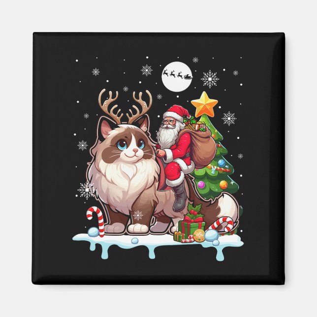 Santa Riding Reindeer Ragdoll Cat Julafton Träd Co Magnet (Framsidan)