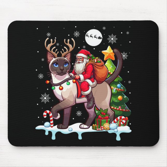 Santa Riding Reindeer Siamese Cat Julafton Träd Co Musmatta (Framsidan)