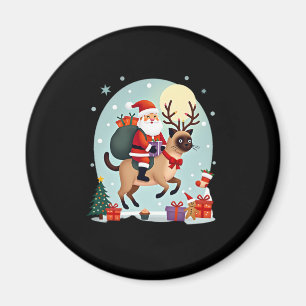 Santa Riding Reindeer Siamese Cat Julgran L Magnet