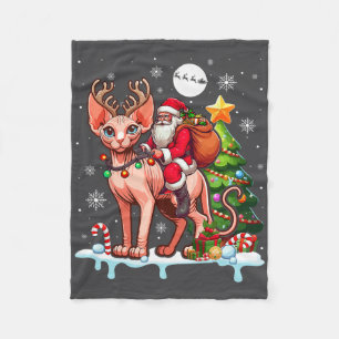Santa Riding Reindeer Sphynx Cat Julafton Träd Col Fleecefilt