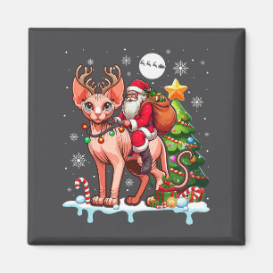 Santa Riding Reindeer Sphynx Cat Julafton Träd Col Magnet