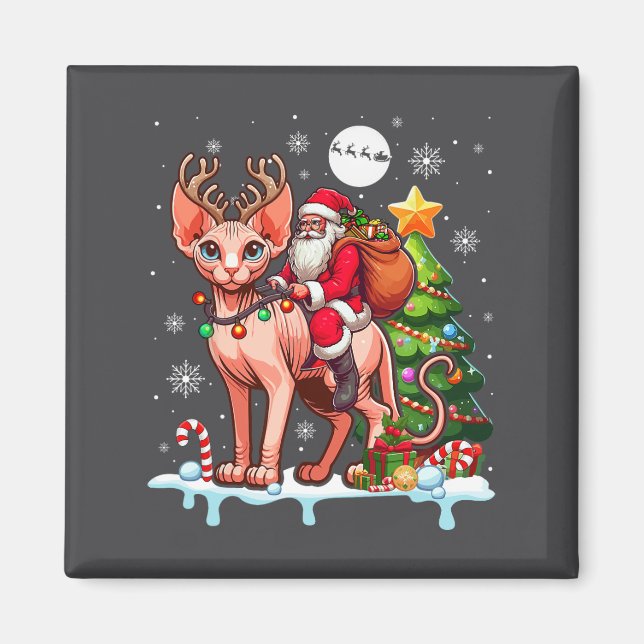 Santa Riding Reindeer Sphynx Cat Julafton Träd Col Magnet (Framsidan)