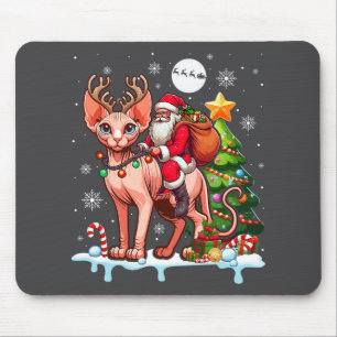 Santa Riding Reindeer Sphynx Cat Julafton Träd Col Musmatta