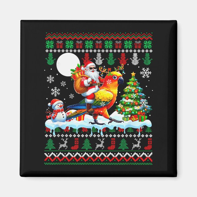 Santa Riding Reindeer Sun Conure Sweater Xmas Tree Magnet (Framsidan)