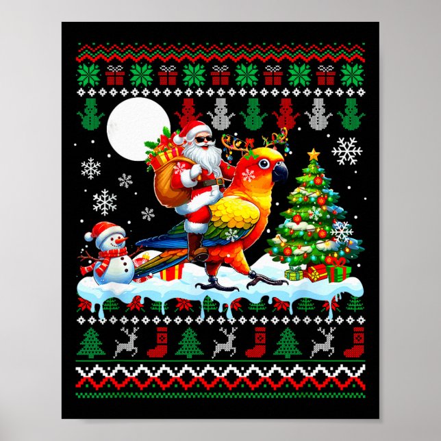 Santa Riding Reindeer Sun Conure Sweater Xmas Tree Poster (Framsidan)
