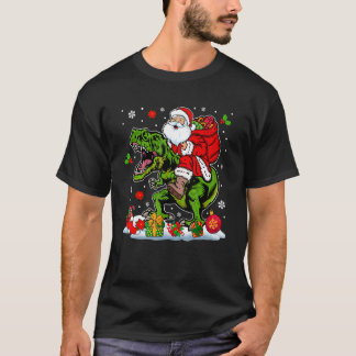 Santa Riding rex  Christmas Lights Santa rex png T Shirt