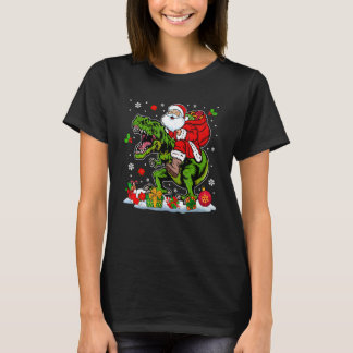 Santa Riding rex  Christmas Lights Santa rex png T Shirt