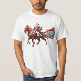 Santa Riding röd häst med svärd i höften T Shirt