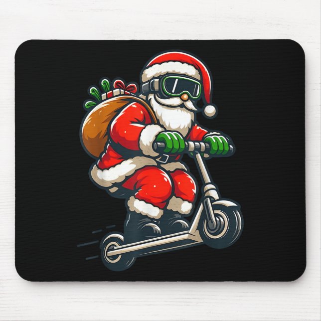 Santa Riding Scooter jul Pajama för Småbarn Musmatta (Framsidan)