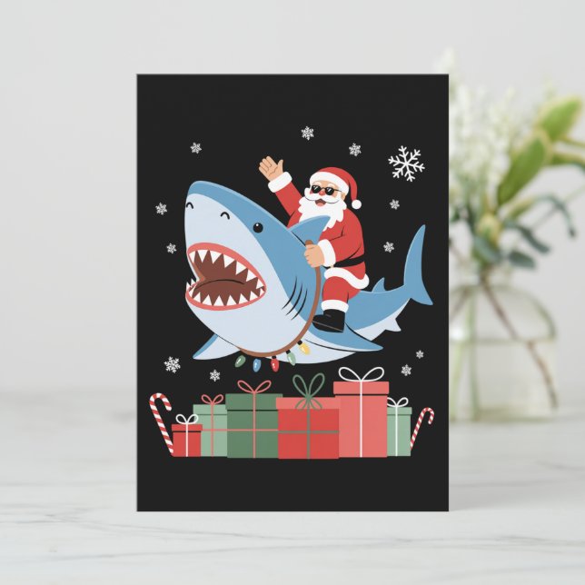 Santa Riding Shark Christmas Pajama Cute Ocean  Inbjudningar (Stående Fram)