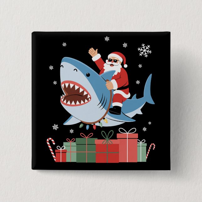 Santa Riding Shark Christmas Pajama Cute Ocean  Knapp (Framsida)