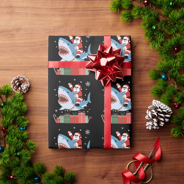 Santa Riding Shark Christmas Pajama Cute Ocean  Presentpapper (Julgåva)