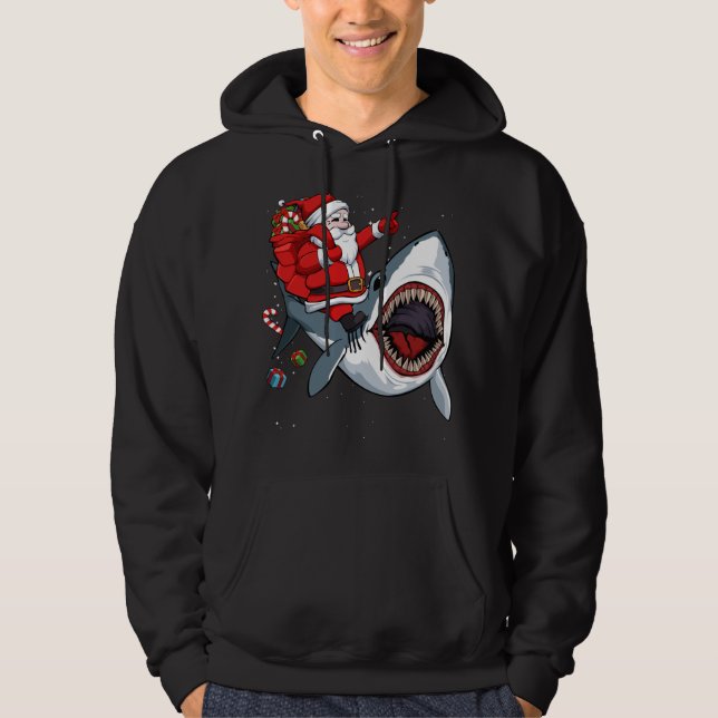 Santa Riding Shark jul Pajama Cute Ocean Ani Hoodie (Framsida)