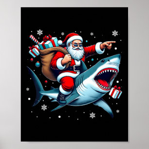Santa Riding Shark jul Pajama Cute Ocean Ani Poster