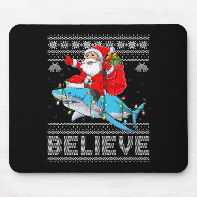 Santa Riding Shark Ugly Christmas Sweater Believe  Musmatta (Framsidan)