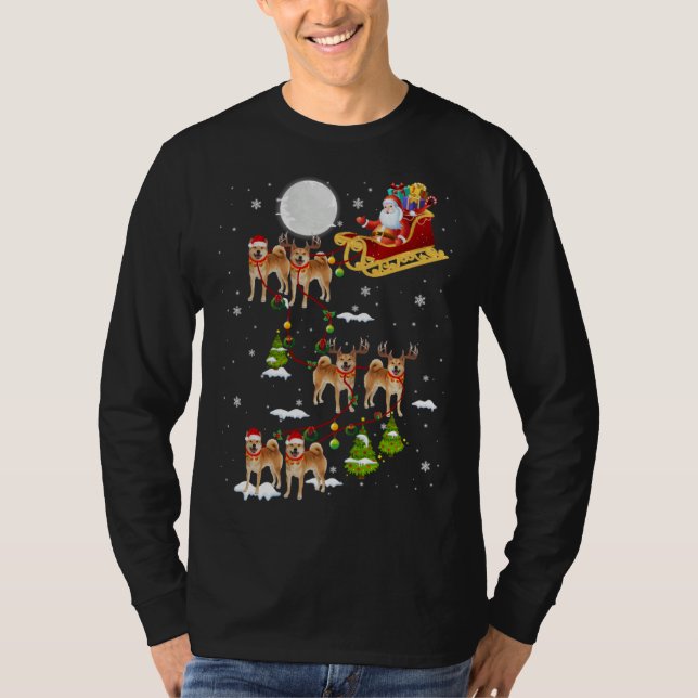Santa Riding Shiba Inu Sleigh Christmas Shiba Inu  T Shirt (Framsida)