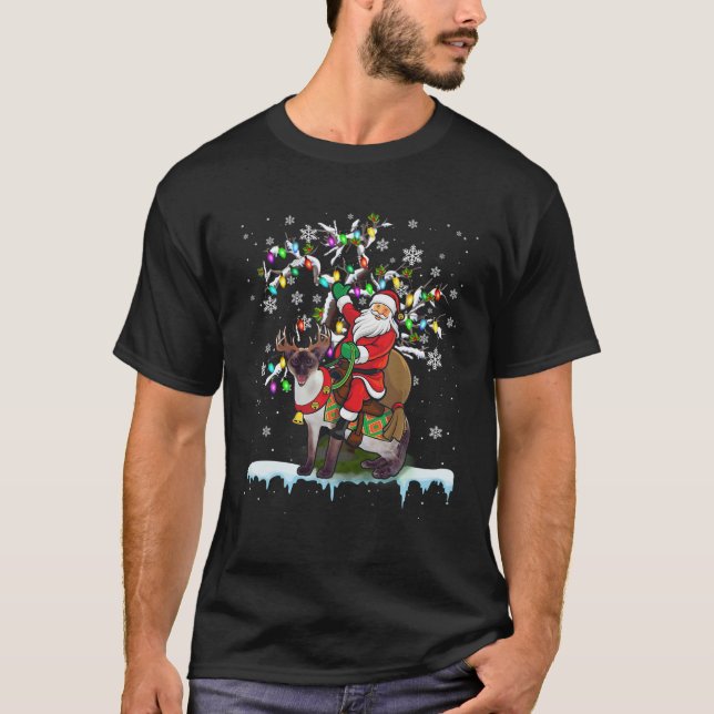 Santa Riding Siamese Cat Xmas Tree Santa Cat Lover T Shirt (Framsida)