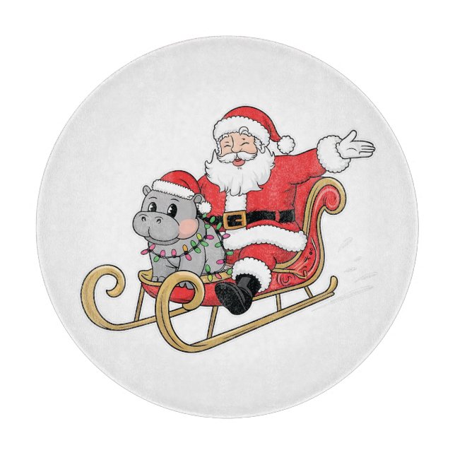 Santa Riding Sleigh med Moo Deng Baby Hippo (Framsidan)